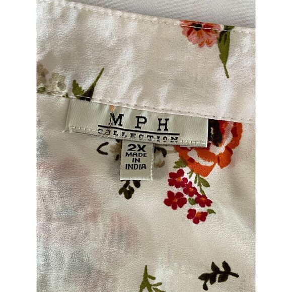 MPH Collection Floral Rose Petite Flower Tie Waist Top Blouse Shirt Size 2X - Picture 6 of 9
